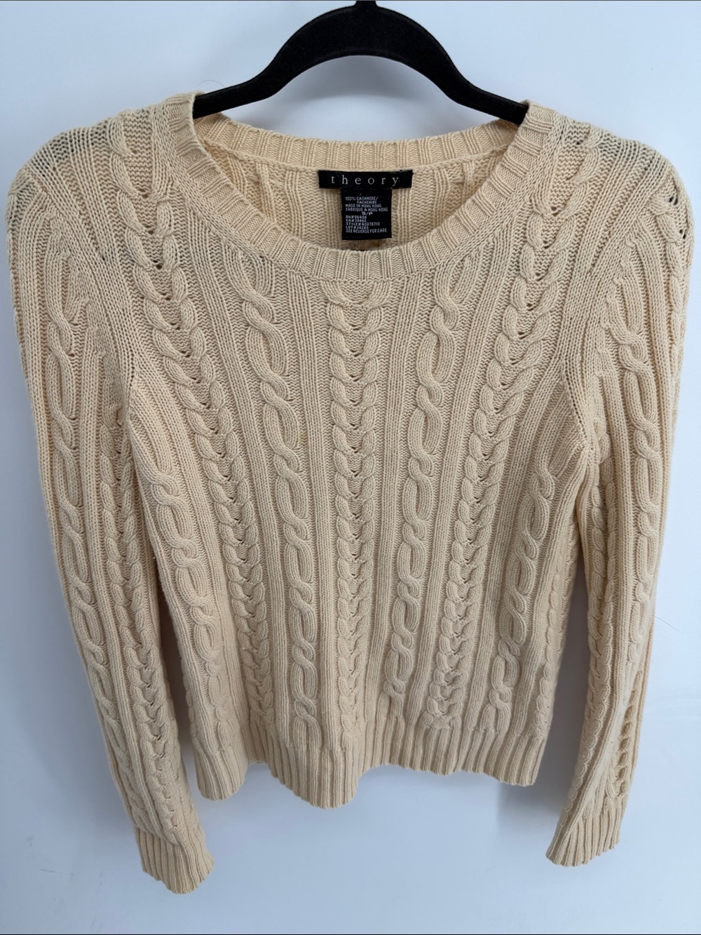 Theory 100% cashmere cable knit wide neck pullover sweater sz S/P